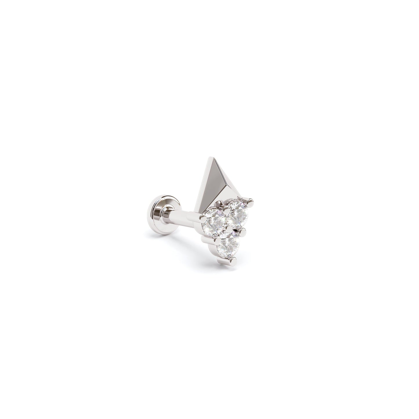 14K Gold Trio Diamond Pyramid Stud