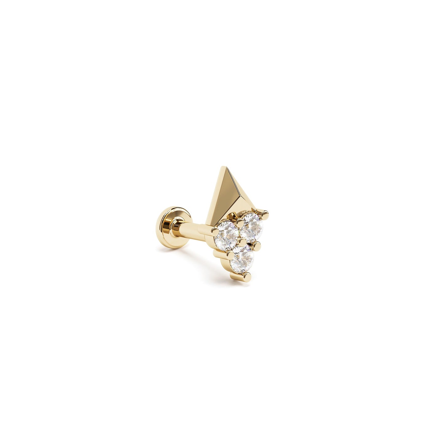 14K Gold Trio Diamond Pyramid Stud