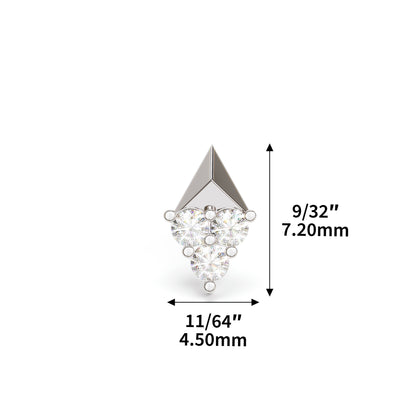 14K Gold Trio Diamond Pyramid Stud