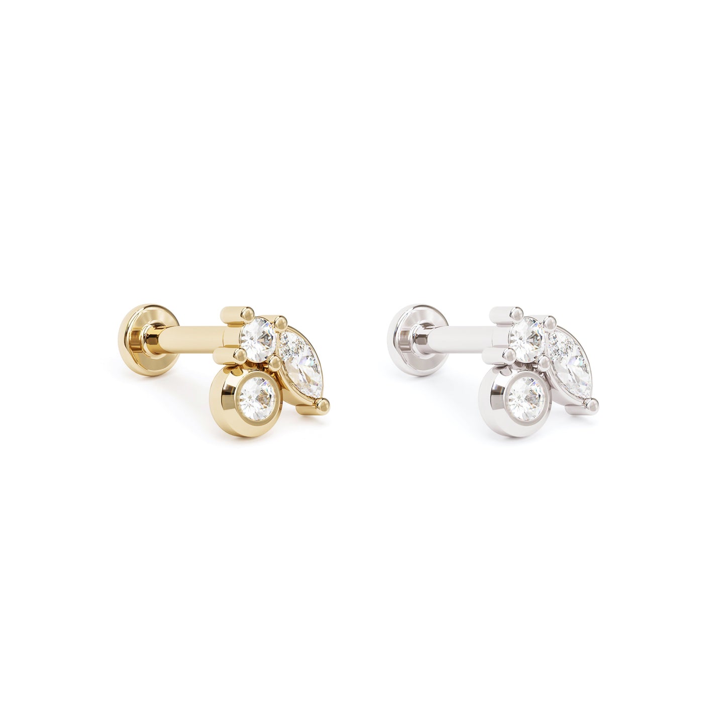 14K Gold Marquise Multi-Shape Diamond Stud