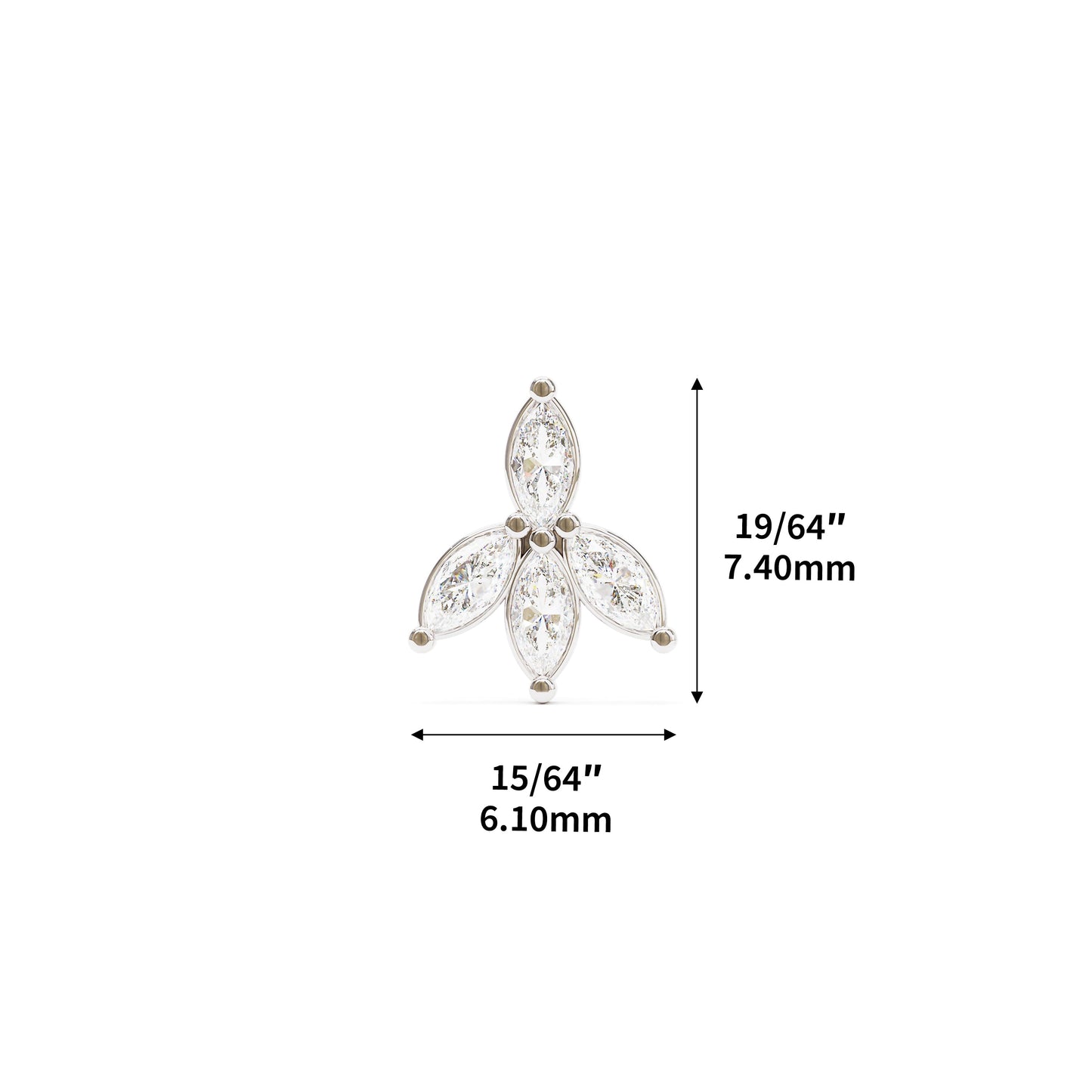 14K Gold Marquise Diamond Lotus Stud