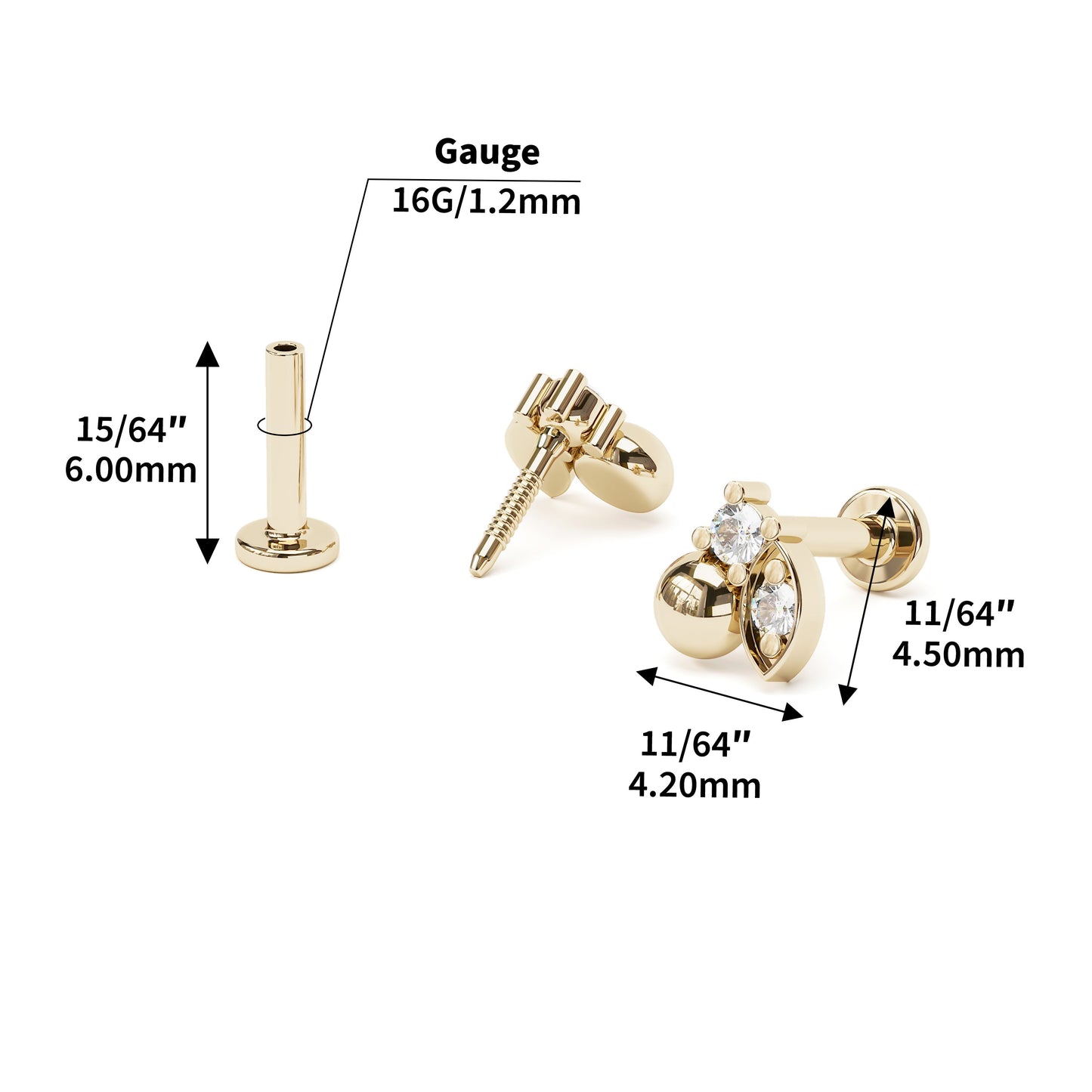 Unique 14K Gold Diamond Stud