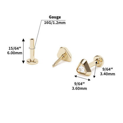 14K Gold Diamond Triangle Stud