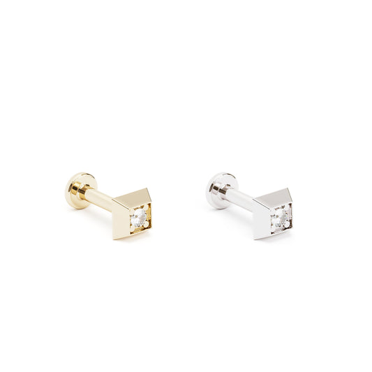 Tiny 14K Gold Diamond Square Stud