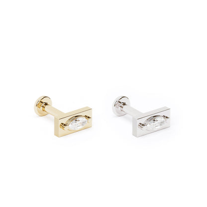 14K Gold Marquise Diamond Bar Stud