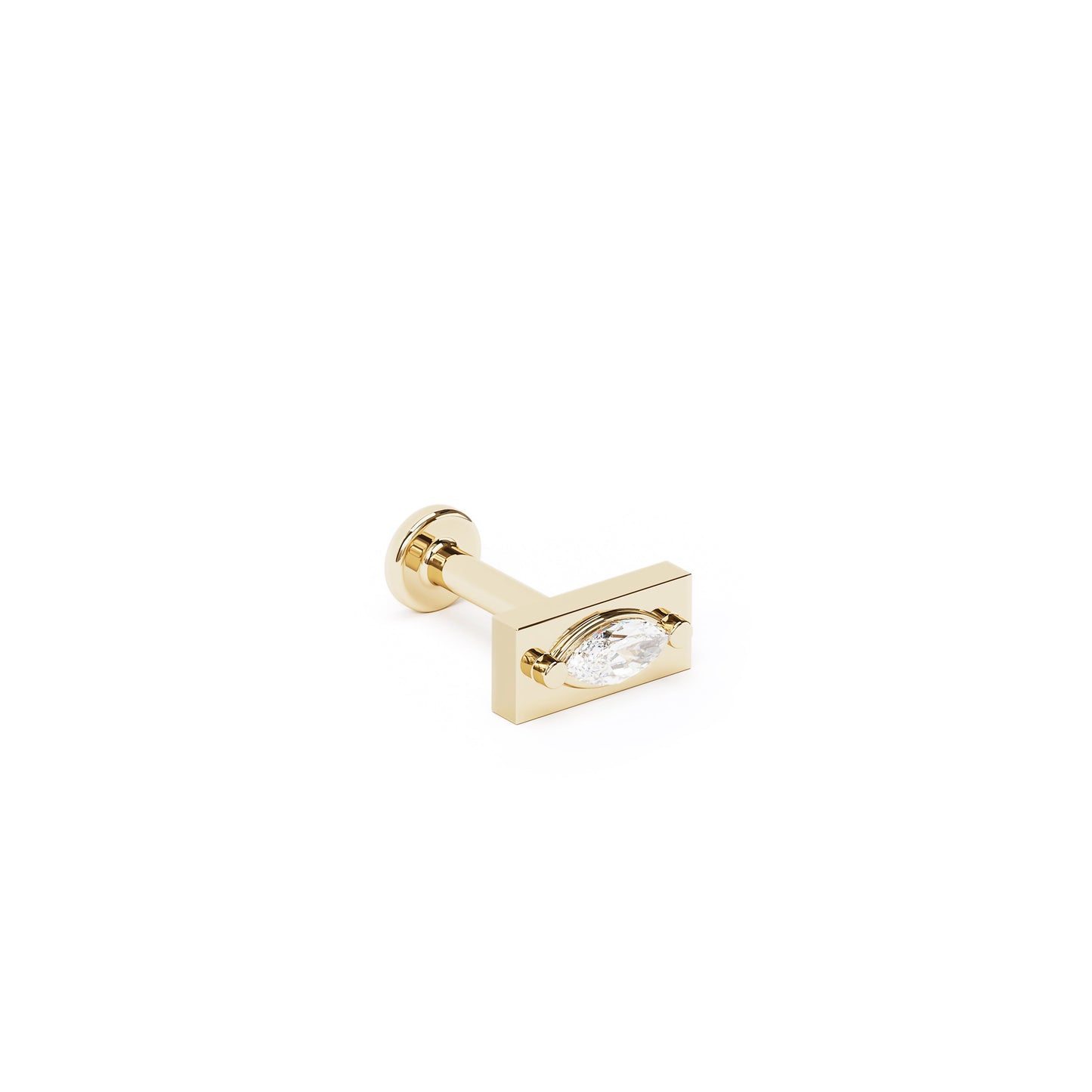 14K Gold Marquise Diamond Bar Stud