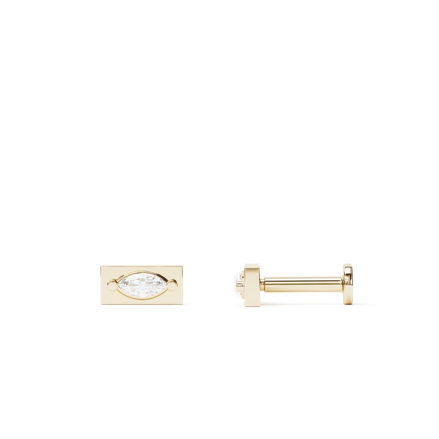 14K Gold Marquise Diamond Bar Stud