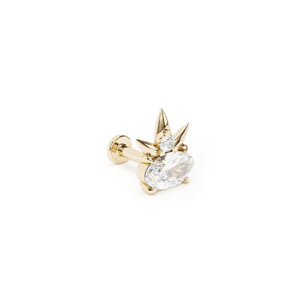 14K Gold Oval-Cut Diamond Crown Labret Stud