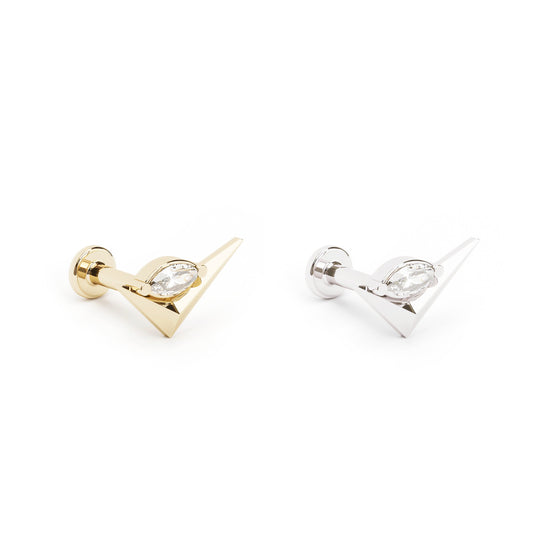 14K Gold Marquise Diamond Check Mark Stud