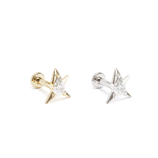 14K Gold Pear-Cut Diamond Star Stud