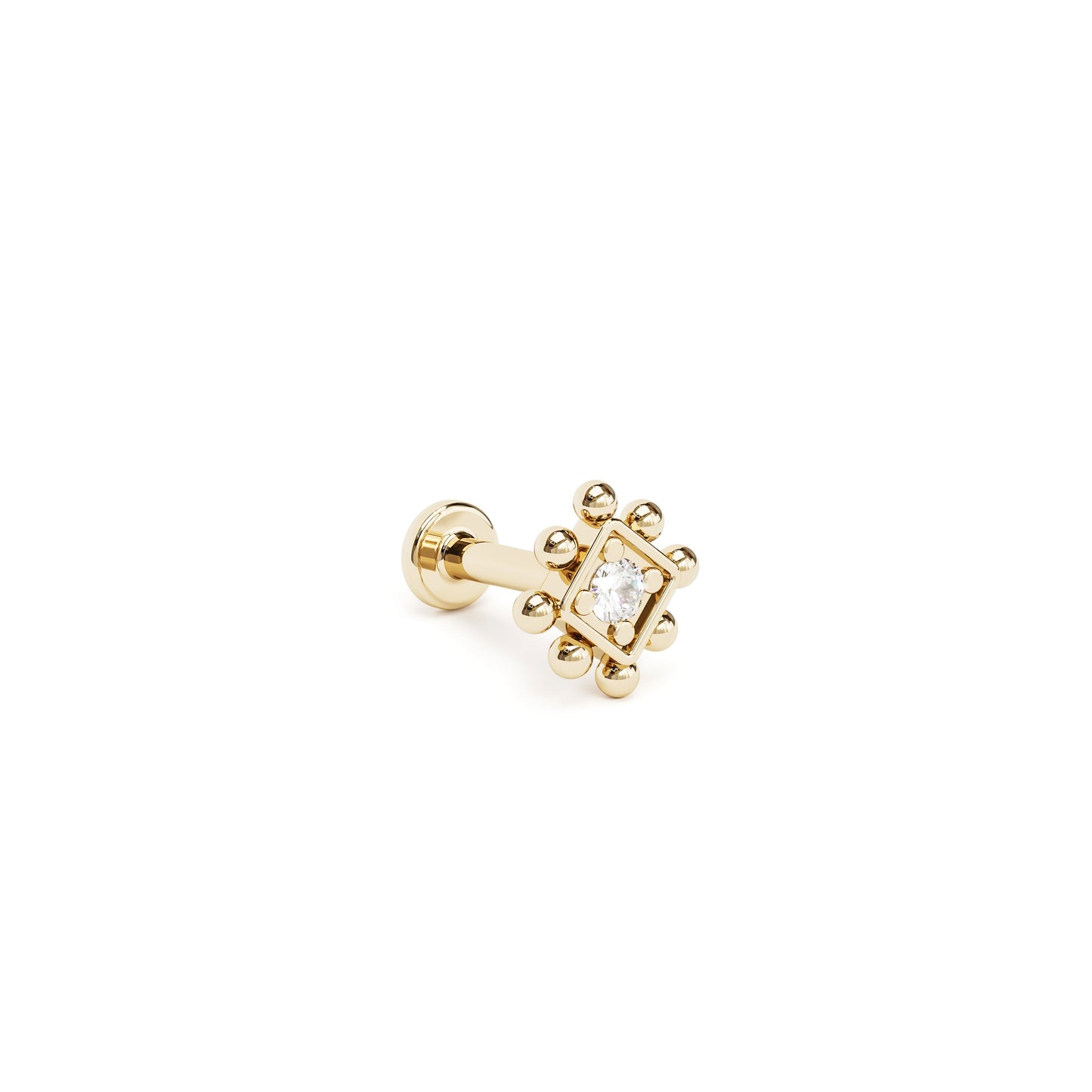 14K Gold Diamond Beaded Square Stud