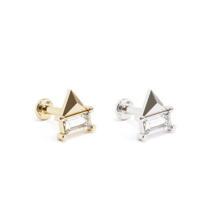 14K Gold Baguette Diamond Stud