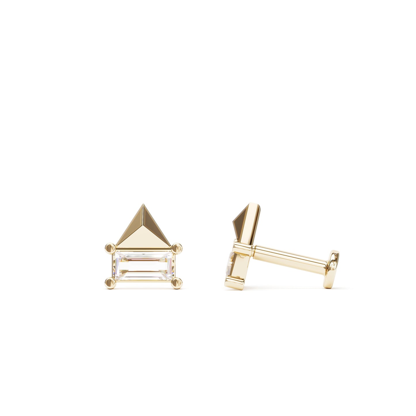 14K Gold Baguette Diamond Stud