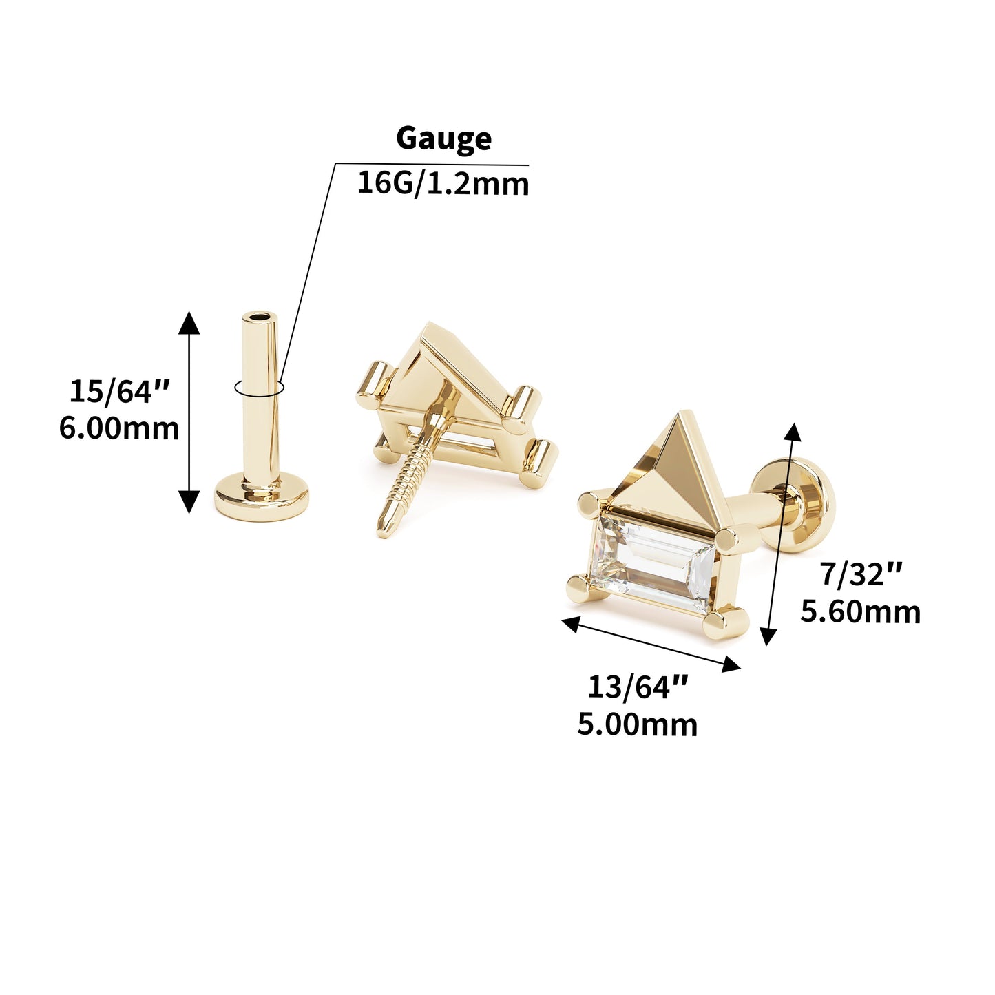 14K Gold Baguette Diamond Stud