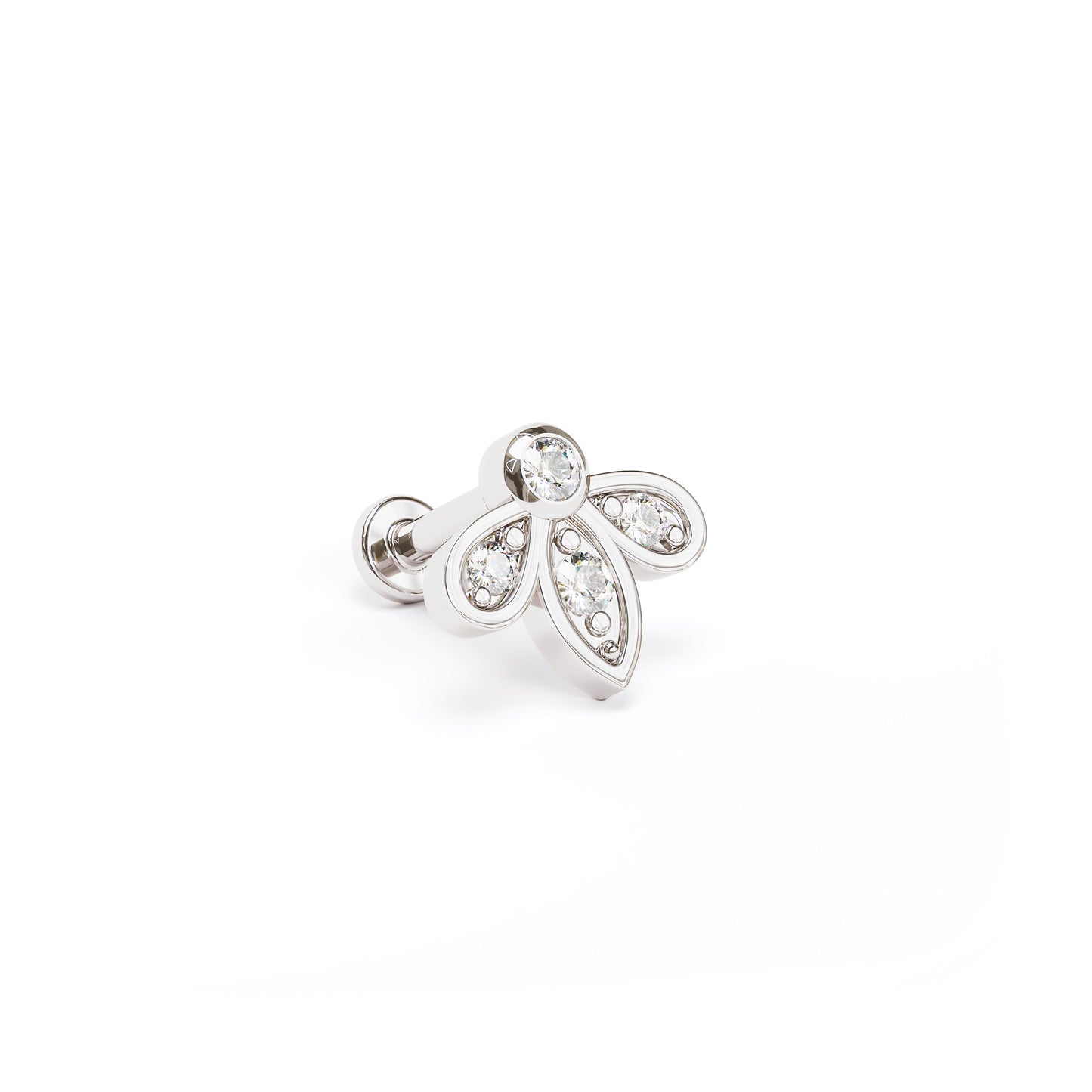 14K Gold Diamond Lotus Stud