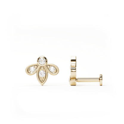 14K Gold Diamond Lotus Stud