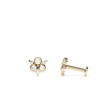 14K Gold Half Pavé Diamond Stud