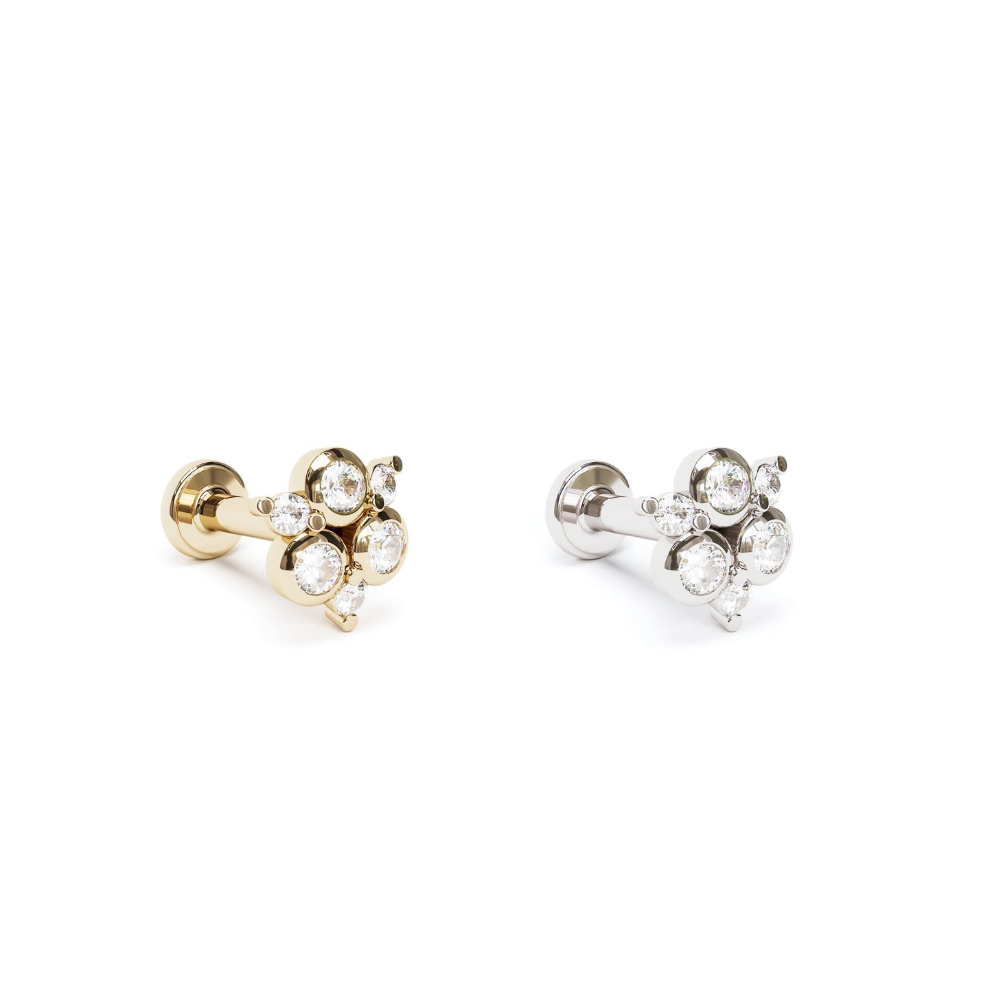 14K Gold Half Pavé Diamond Stud