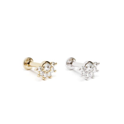 14K Gold Half Pavé Diamond Stud