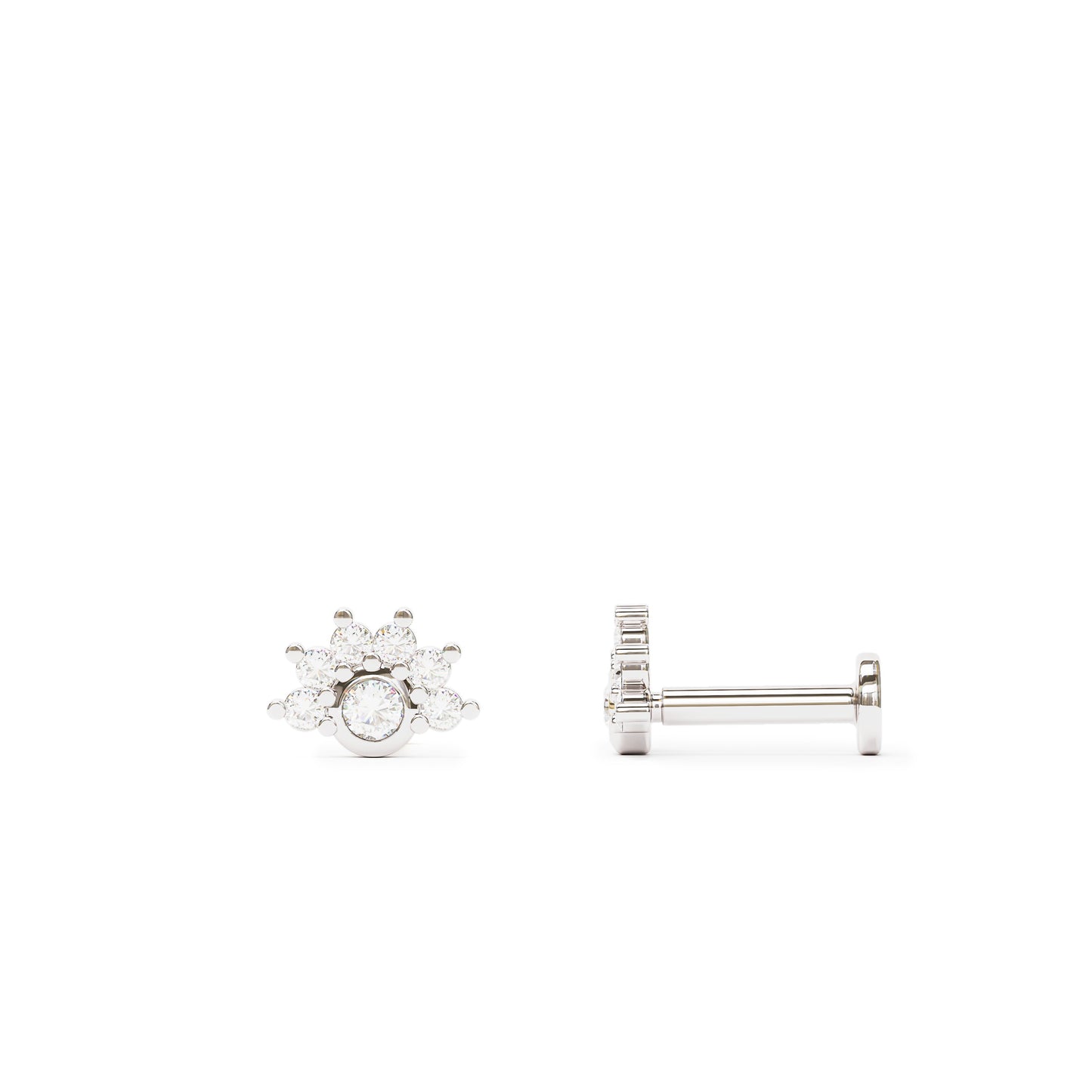 14K Gold Half Pavé Diamond Stud