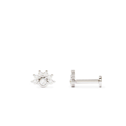 14K Gold Half Pavé Diamond Stud