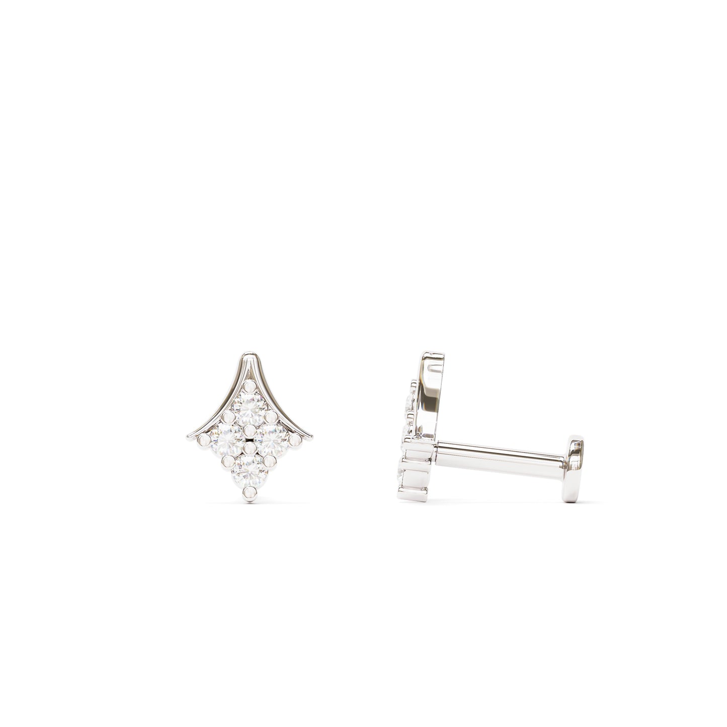 14K Gold Diamond Rhombus Stud