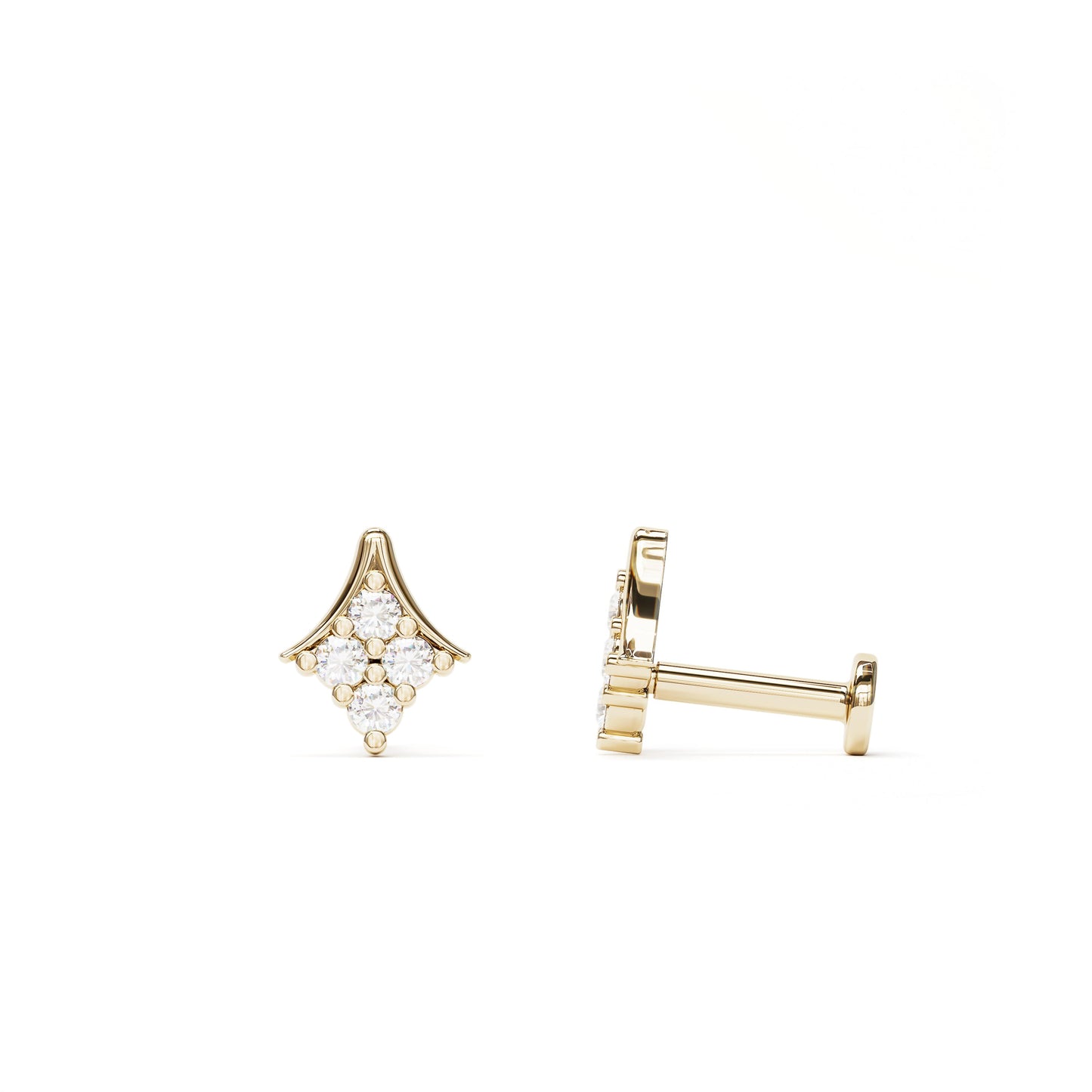 14K Gold Diamond Rhombus Stud