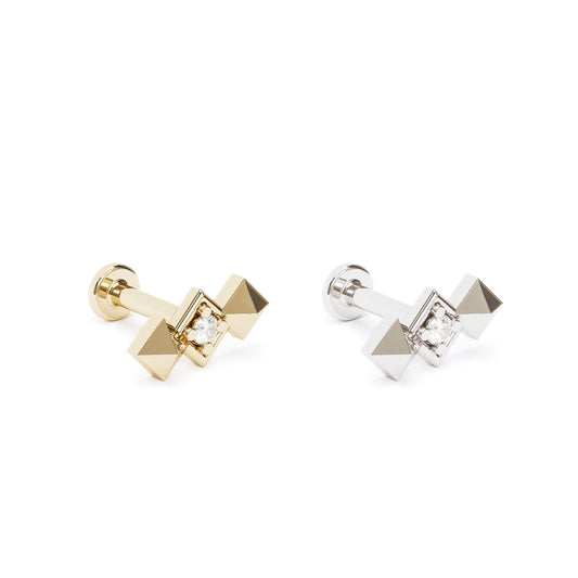 14K Gold Diamond Pyramid Stud