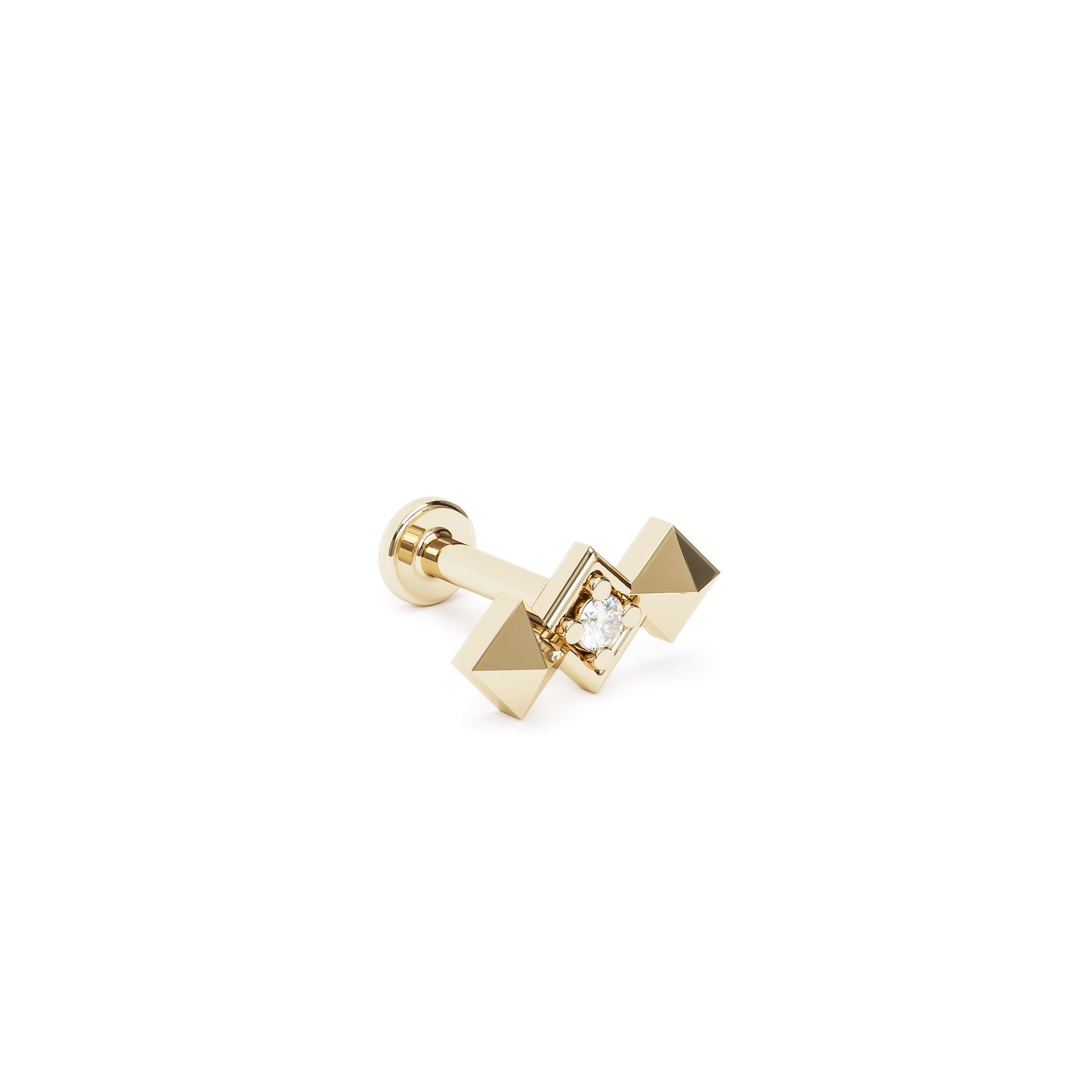 14K Gold Diamond Pyramid Stud