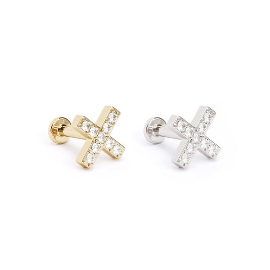 14K Gold Diamond X Stud