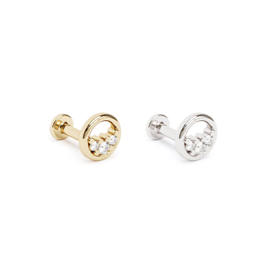 14K Gold Trio Diamond Circle Stud