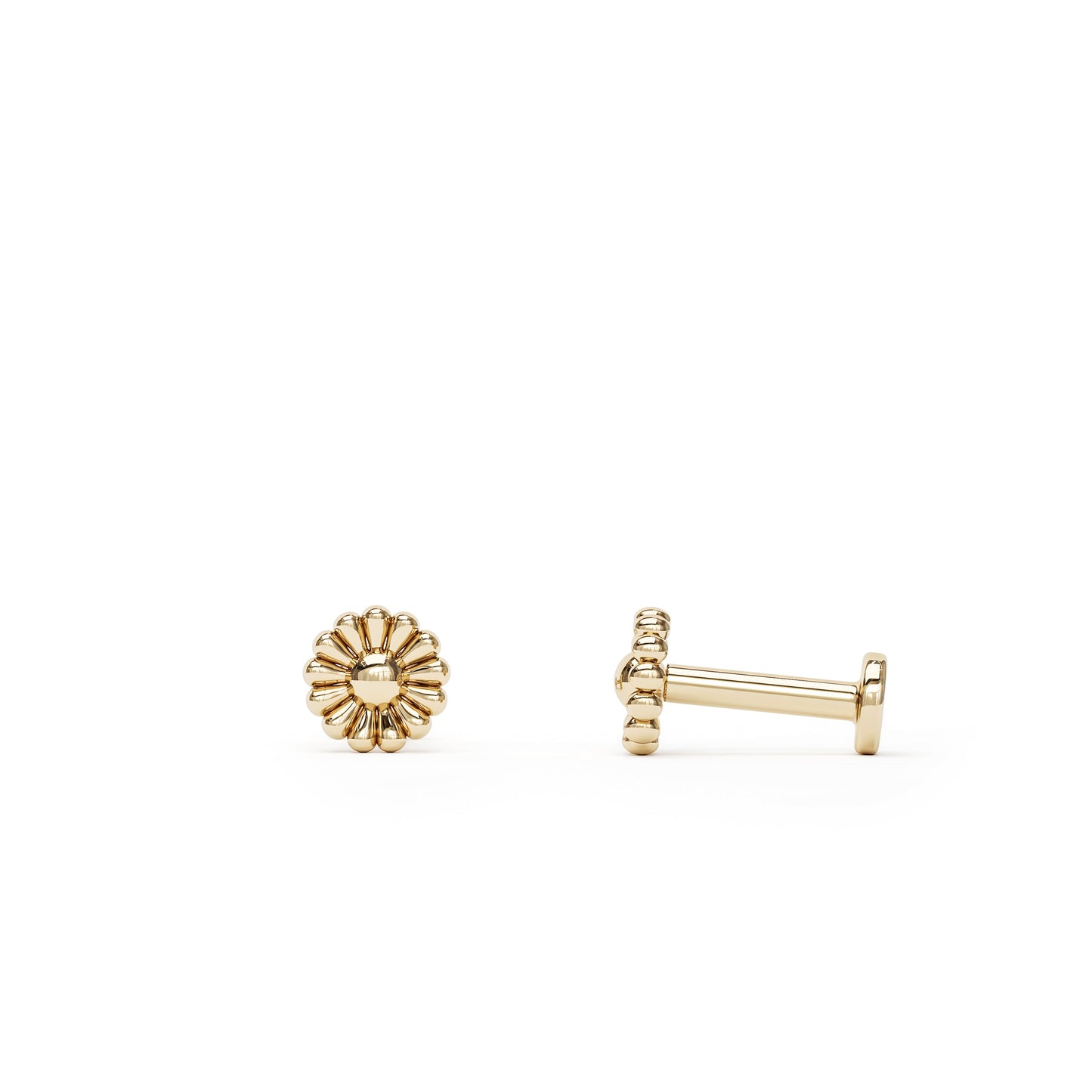 14K Gold Abstract Floral Stud