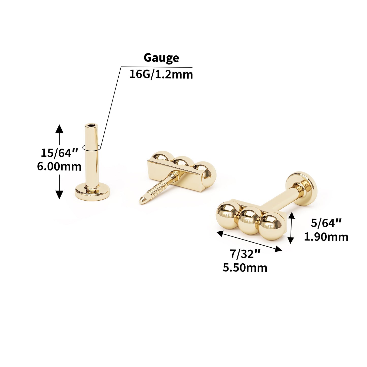 14K Gold Trio Beaded Stud